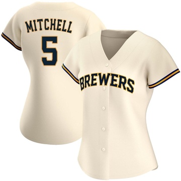 Nike Men's Milwaukee Brewers Garrett Mitchell #5 Cream Home Cool Base Jersey