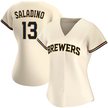 Men's Tyler Saladino Milwaukee Brewers Replica Gray Road Jersey